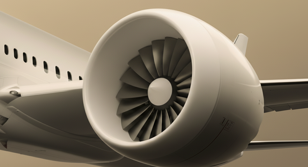 A close up view of an airplane engine